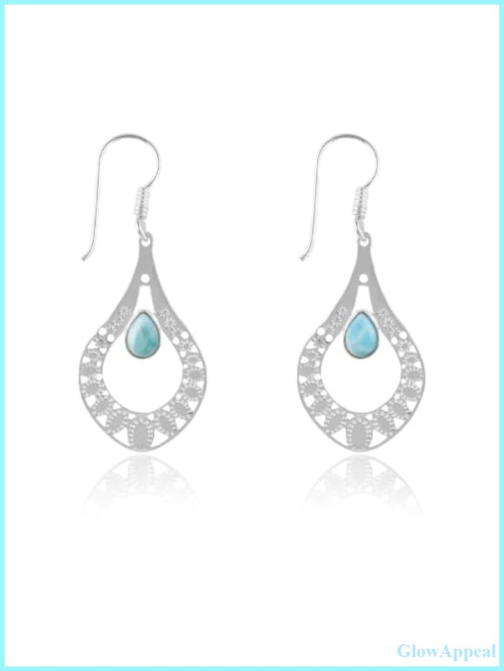 925 Sterling Silver Larimar Dangle Earrings Handmade Teardrop Women